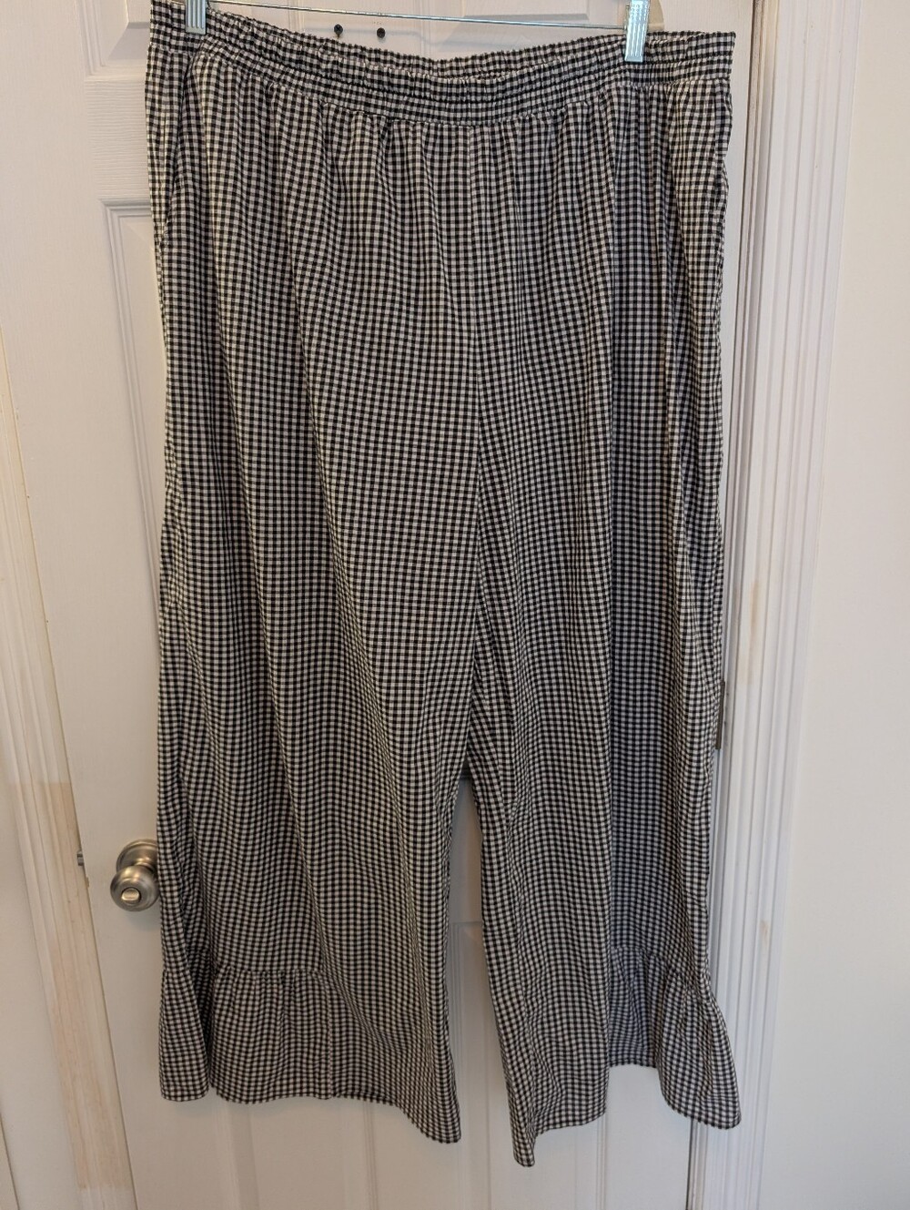 Cotton Gingham Ruffle Hem Pants